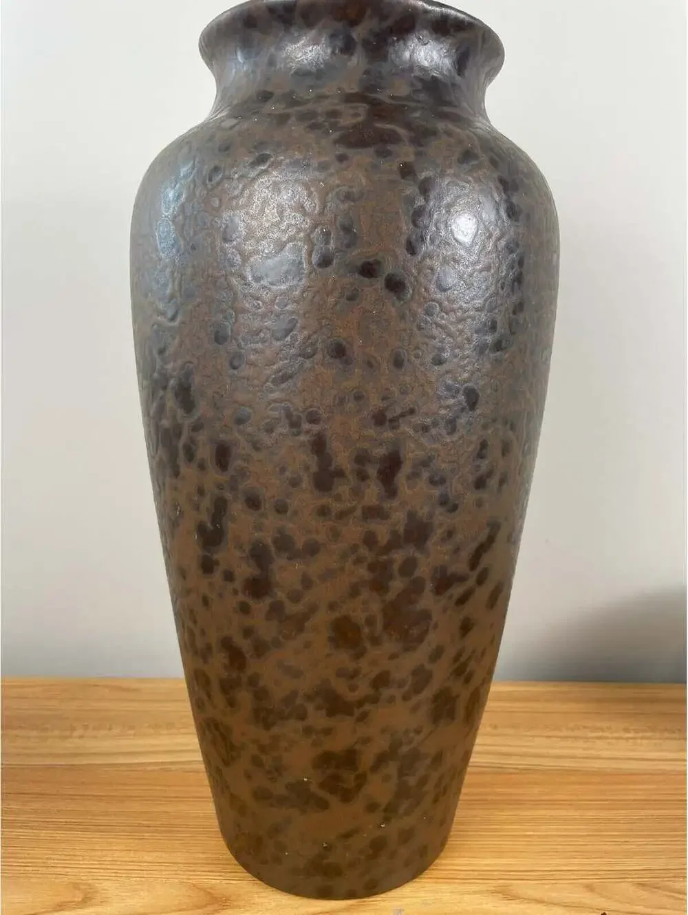 Harris Potteries Chicago IL Tall Brown Mottled Glaze Art Pottery Floor Vase